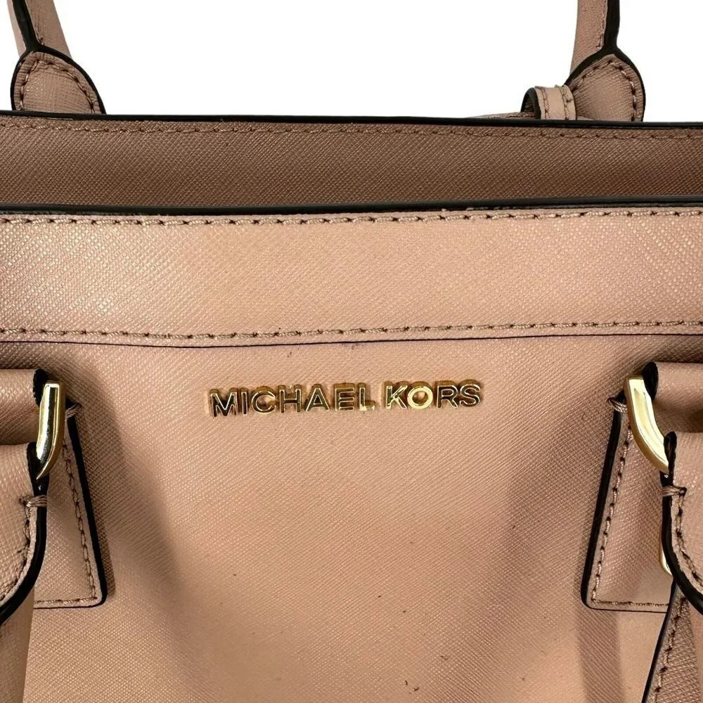 Michael Kors Blush Pink Saffiano Leather Satchel with Crossbody Strap Handbag